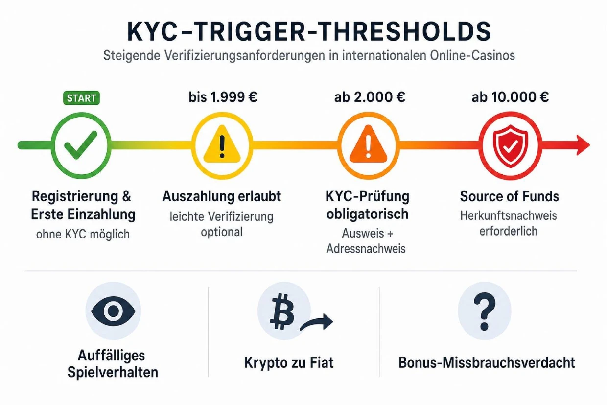 Beste Casinos ohne Limit im 2026 18 Casino ohne KYC: Auslöser-Schwellen für Identitätsprüfung bei internationalen Online-Anbietern