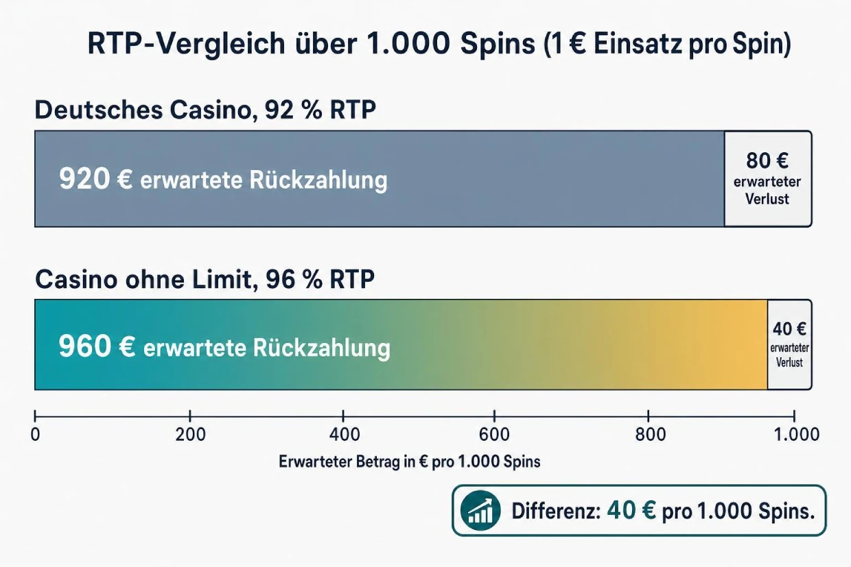 Beste Casinos ohne Limit im 2026 13 RTP-Vergleich Casino ohne Limit: Erwartete Rückzahlung bei 1.000 Slot-Spins gegenübergestellt